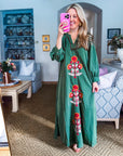 Sunflower Fields Embroidered Maxi Dress-Olive