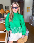 Threaded Bloom Long Sleeve Top-Spring Green