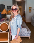 Sun-Chasing Poplin Top-Dusty Blue