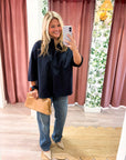 Kaia Oversized Button Down Top-Navy