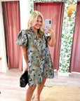 Luminous Bloom Mini Dress-Gray