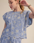 Sky Petal Embroidered Top