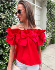 Great Night Off Shoulder Top-Red
