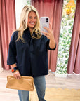 Kaia Oversized Button Down Top-Navy