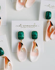 Pink Shell and Green Malachite Earrings