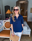 Office Chic Polo Top-Navy
