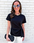 Easy On Me Knot Top-Black