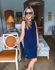Light of Life Embroidered Dress-Navy