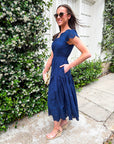 Easy Like Sunday Embroidered Midi Dress-Navy