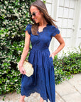 Easy Like Sunday Embroidered Midi Dress-Navy