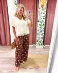 Bellagio Floral Wide Leg Pants-Brown