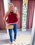 Soft Motion Knit Top-Burgundy