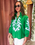 Blush Peony Top-Kelly Green/Sky Blue