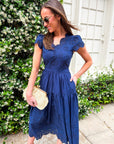 Easy Like Sunday Embroidered Midi Dress-Navy