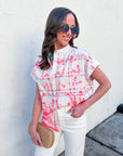 Sunset Picnic Button Down Top-Red