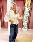 The Mandarin Lace Top-Cream
