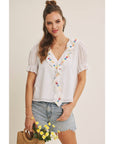 Steps Beach Embroidered Ruffle Top