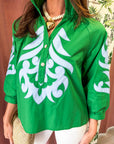 Blush Peony Top-Kelly Green/Sky Blue