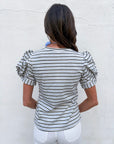 Sunny Stripe Puff Sleeve Top-Blue
