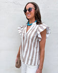 Weekend Wander Stripe Top-Taupe