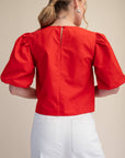 Dahlia Puff Sleeve Top-Red