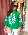 Blush Peony Top-Kelly Green/Sky Blue