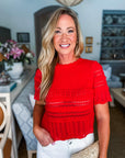 Crochet Crush Top-Scarlet Red