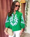 Blush Peony Top-Kelly Green/Sky Blue