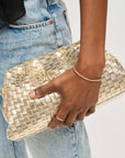 Tate Woven Frame Clutch-Gold