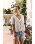 Steps Beach Embroidered Ruffle Top