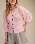 Travel Plans Button Down Sweater-Pink