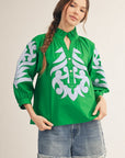 Blush Peony Top-Kelly Green/Sky Blue