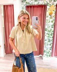 Lucille Stand Collar Top-Beige