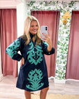 Isla Floral Baroque Dress-Navy