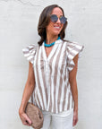 Weekend Wander Stripe Top-Taupe