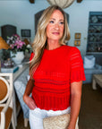 Crochet Crush Top-Scarlet Red