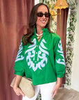 Blush Peony Top-Kelly Green/Sky Blue