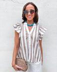 Weekend Wander Stripe Top-Taupe