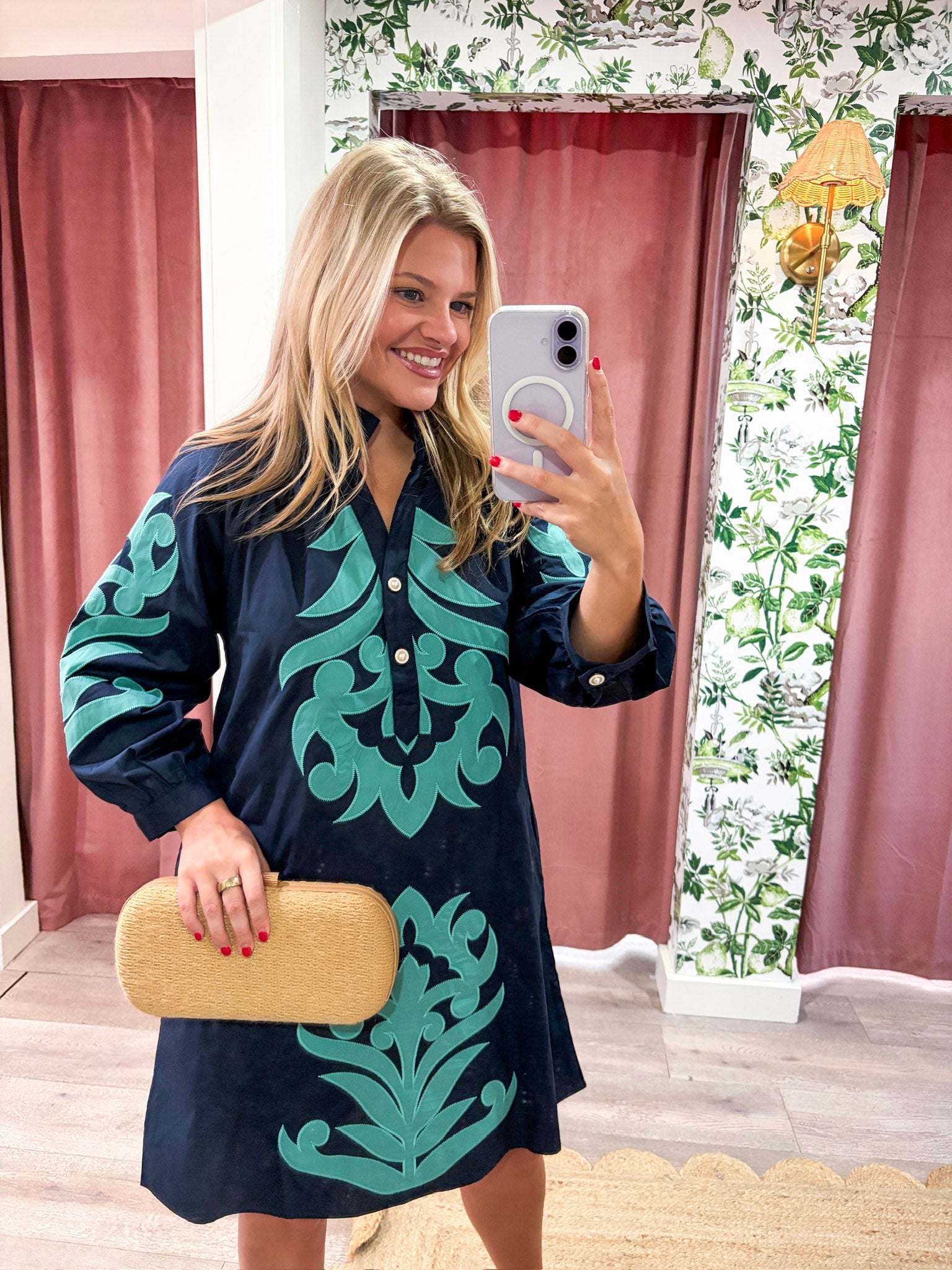 navy and green floral dress Blue and Green Floral Chiffon Midi Dress | Womens | Large (Available in XXL, XS, M, XL) | 100% Polyester