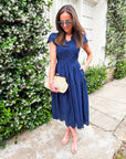 Easy Like Sunday Embroidered Midi Dress-Navy