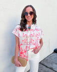 Sunset Picnic Button Down Top-Red