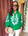 Blush Peony Top-Kelly Green/Sky Blue