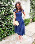 Easy Like Sunday Embroidered Midi Dress-Navy