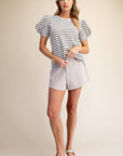 Sunny Stripe Puff Sleeve Top-Blue