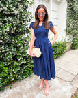 Easy Like Sunday Embroidered Midi Dress-Navy