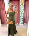 Satin Siren Maxi Dress-Olive