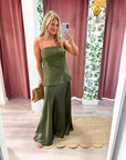 Satin Siren Maxi Dress-Olive