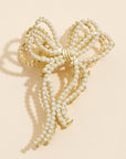 Elegant Pearl Bow Hair Claw- Gold