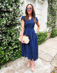 Easy Like Sunday Embroidered Midi Dress-Navy