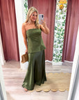 Satin Siren Maxi Dress-Olive